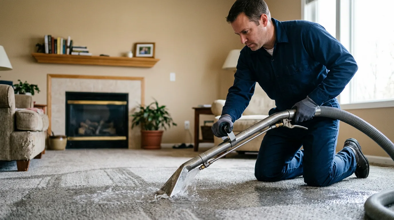 Water damage restoration technician working near Elliott, IL